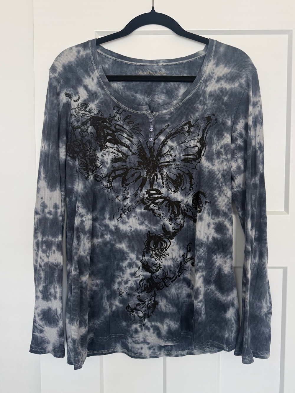 Calvin Klein 90s Y2K Vintage Tie Dye Butterfly Henley - Women’s XL - 100% Cotton